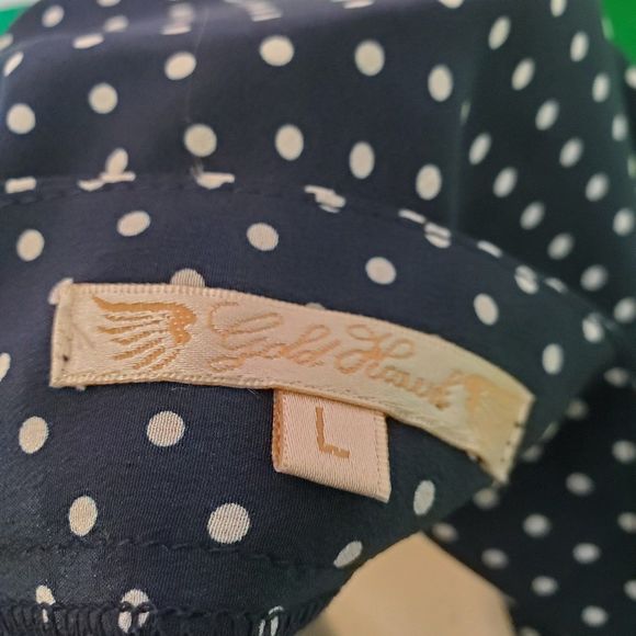 Gold Hawk Silk Lace Slip Dress Polka Dot Spaghetti Strap Sweetheart Navy Sz S-L - Picture 5 of 7